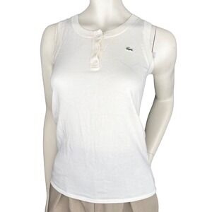Lacoste Henley Tank Top White Cotton Knit Logo Preppy Old Money Tenniscore S/M